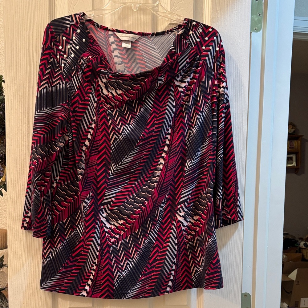 Christopher & Banks Red and Blue Patterned Blouse